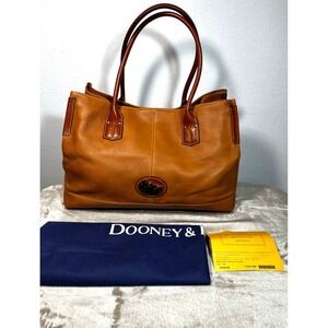 VTG NEW Dooney & Bourke LARGE Natural Leather Champ Tote W/ Tortoise Shell Duck
